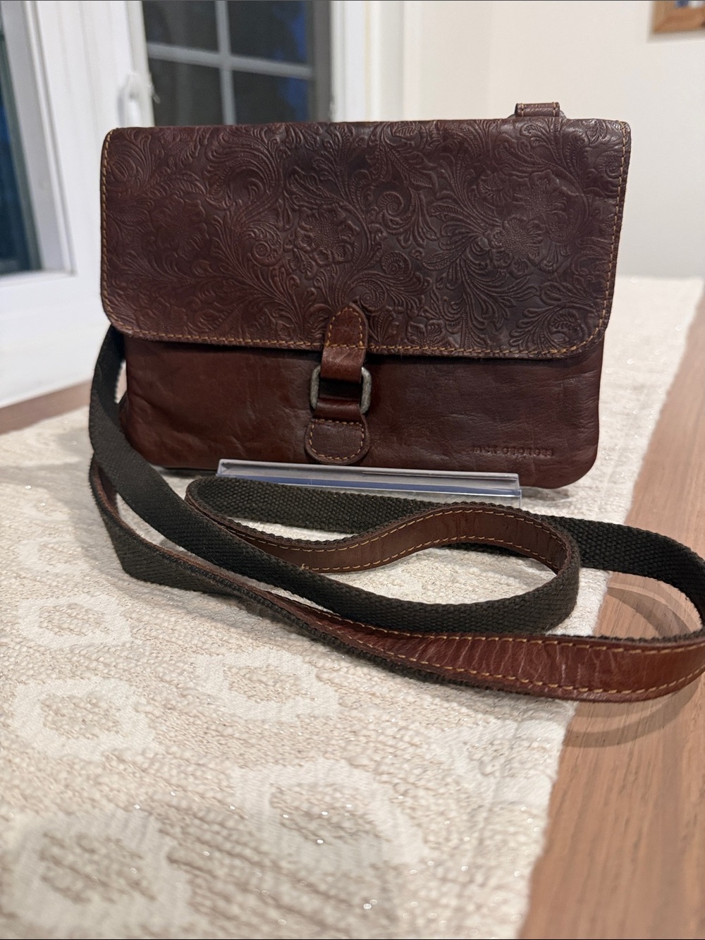 Jack Georges Leather Embossed Brown Leather Crossbody Bag